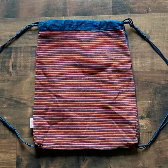 Vintage Candies Brand Sackpack Drawstring Bag Boho Striped Blue Backed Back Pack - Picture 3 of 11